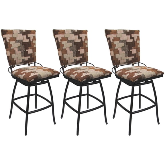 Set of 3 Outdoor Indoor Extra Tall Stools Jenna Armless Terracotta Fabric -Black