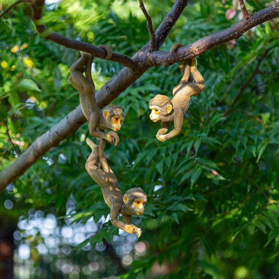 Set of 3 Outdoor Monkey Sculpture Monkey Tree Ornaments, 23 Inch Connectable Outdoor Garden Statues, Set of 3