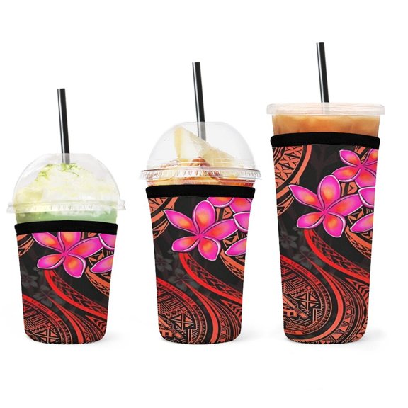 Set of 3 Packs Reusable Hot And Iced Coffee Cup Sleeve Neoprene Tumbler Sleeve Beautiful Hand Drawn Floral Pattern(16,24,32oz)