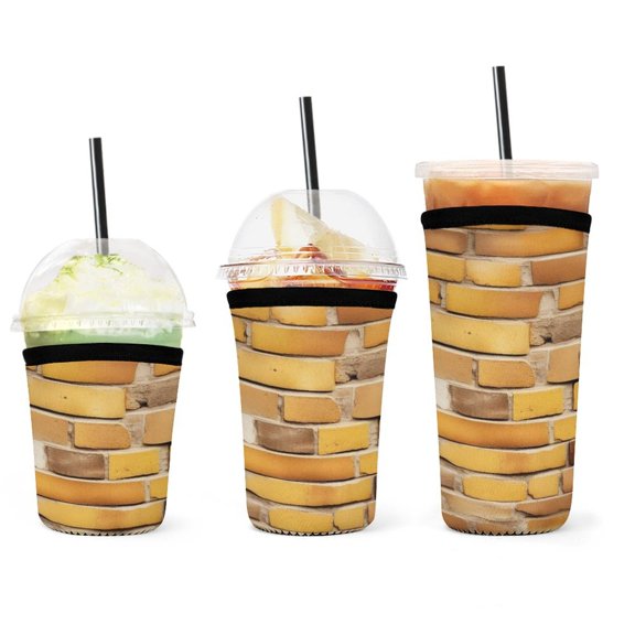 Set of 3 Packs Reusable Hot And Iced Coffee Cup Sleeve Neoprene Tumbler Sleeve Brick Wall Texture Bricks(16,24,32oz)