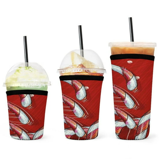 Set of 3 Packs Reusable Hot And Iced Coffee Cup Sleeve Neoprene Tumbler Sleeve Christmas Cane Red And White(16,24,32oz)