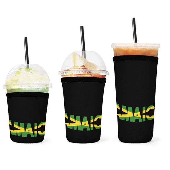 Set of 3 Packs Reusable Hot And Iced Coffee Cup Sleeve Neoprene Tumbler Sleeve Jamaican Logo Gaming Anti(16,24,32oz)