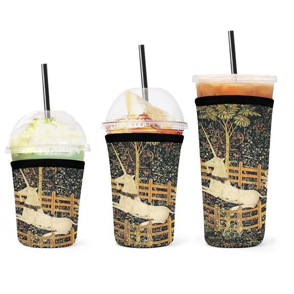Set of 3 Packs Reusable Hot And Iced Coffee Cup Sleeve Neoprene Tumbler Sleeve The Unicorn Is in Captivity And No Longer Dead(16,24,32oz)