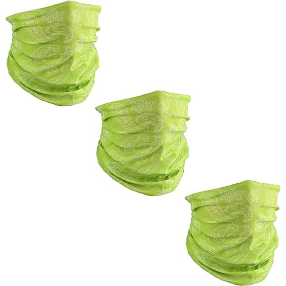 Set of 3 Paisley Bandana Neck Gaiter Tube Headwear Motorcycle Face Scarf-Green