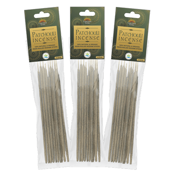 Set of 3 Patchouli 100% Natural and Organic Resin Rolled Incense Sticks (10 Sticks in a Pack) - Set of 3 Variety Packs of Natural Scents