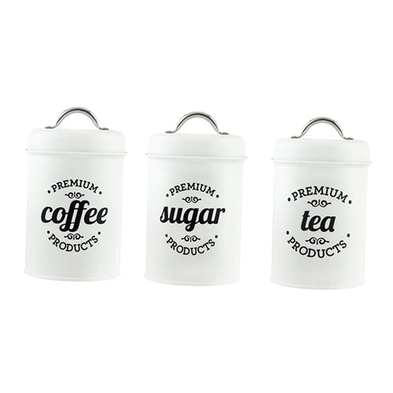 Set of 3 Pcs/set Kitchen Canister Set with Lids Sugar Tins Bright White