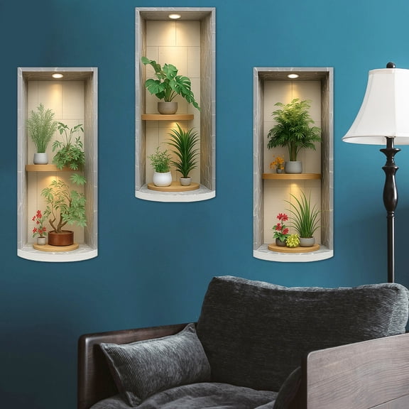 Set of 3 Peel and Stick Wall Decals 6.5" x 15.9" Plant Pattern Waterproof Removable Mural Decoration Living Room Bedroom Stickers
