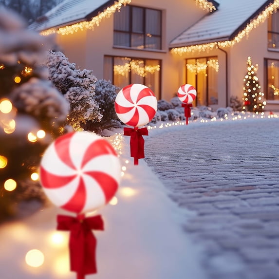 Set of 3 Peppermint Candies Christmas Pathway Markers 16"