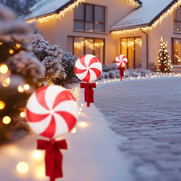 Set of 3 Peppermint Candies Christmas Pathway Markers 16"