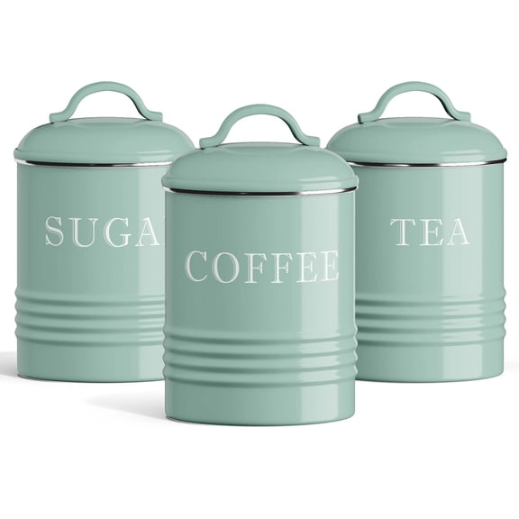 Set of 3 Petite Metal Kitchen Canisters – Enamel Farmhouse Style