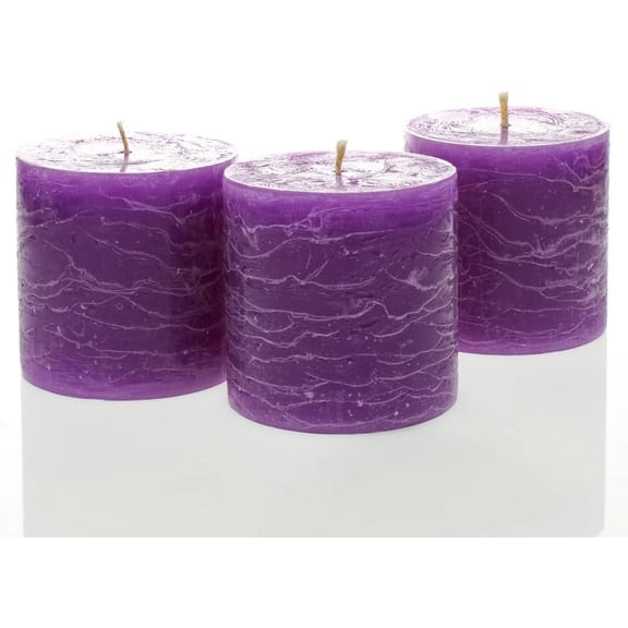 Set of 3 Pillar Candles 3" x 3" Unscented (Lavender Rustic) for Weddings Home Holidays Relaxation Spa Church