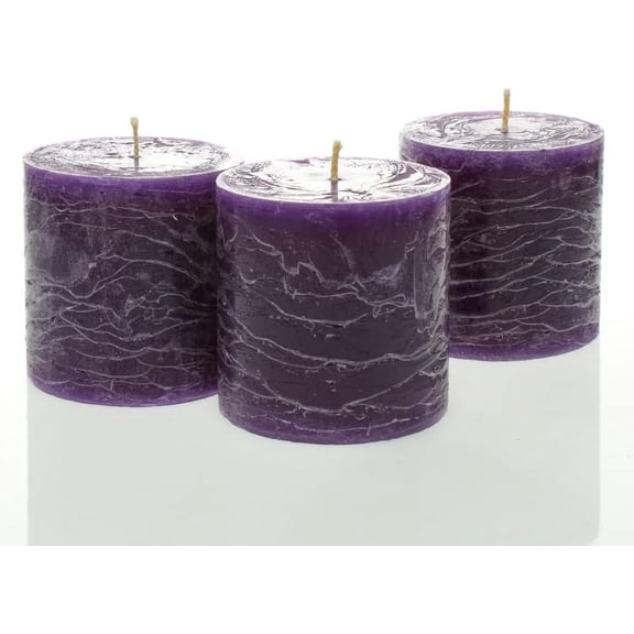 Set of 3 Pillar Candles 3" x 3" Unscented (Purple Rustic) for Weddings Home Holidays Relaxation Spa Church