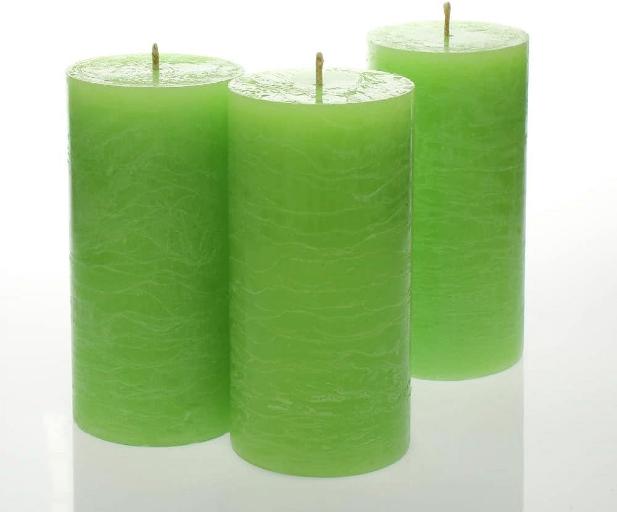 Set of 3 Pillar Candles 3" x 6" Unscented (Green Rustic) for Weddings