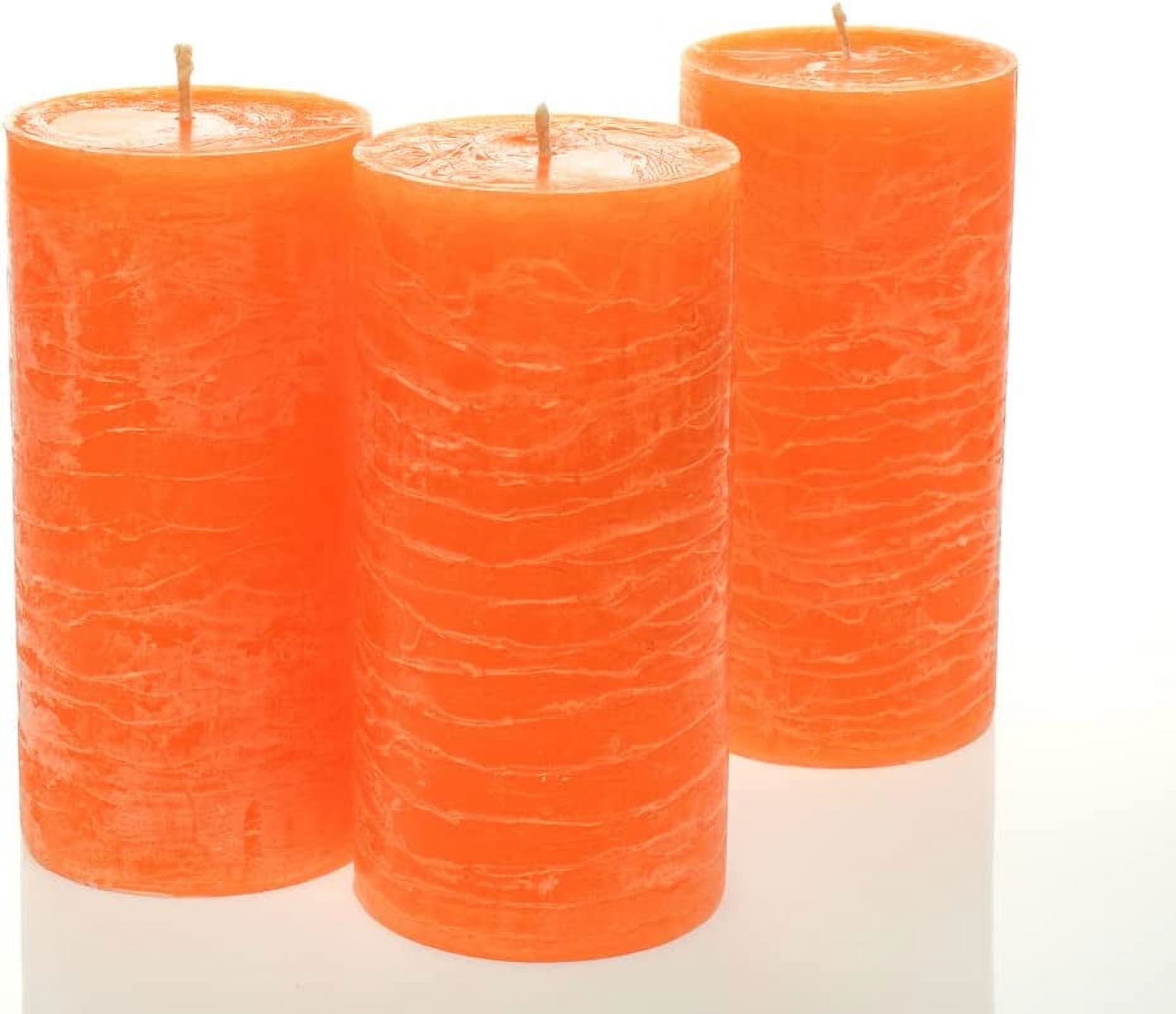 Set of 3 Pillar Candles 3" x 6" Unscented (Orange Rustic) for Weddings