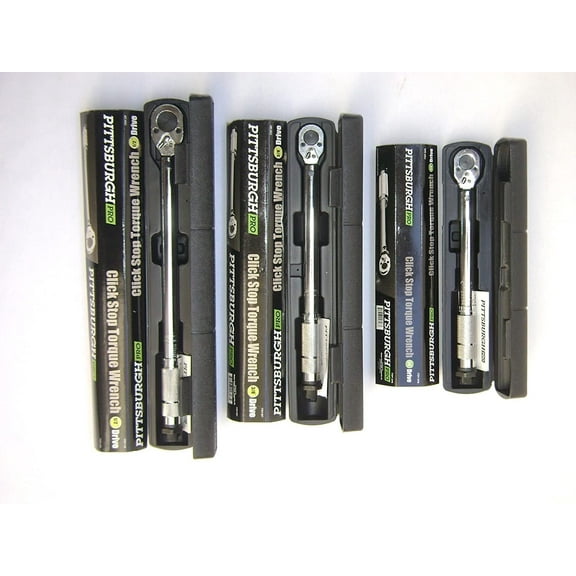 Set of 3 Pittsburgh Pro Reversible Click Type Torque Wrench Sizes 1/4", 3/8", 1/2"
