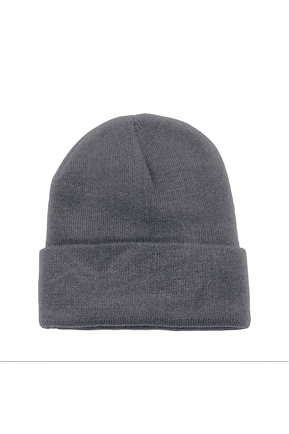 Set of 3 Plain Long Cuffed Beanies Skullies for Men and Women (Dark Grey)