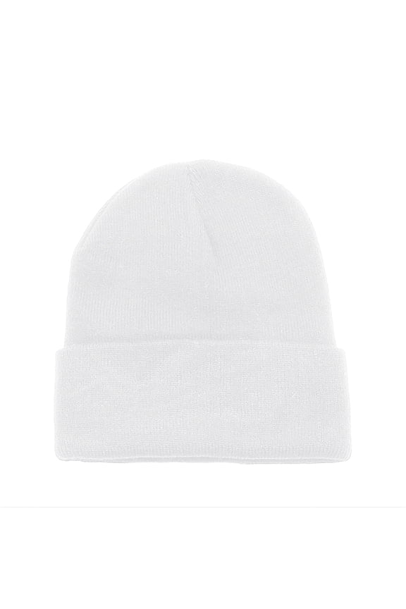 Set of 3 Plain Long Cuffed Beanies Skullies for Men and Women (White)