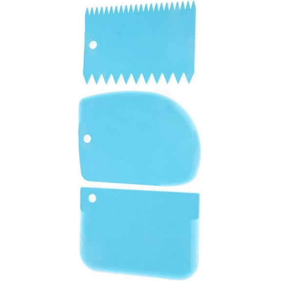 Set of 3 Plastic Spatulas for Baking, Paste & Fondant, Softer Tool, for Cake Decorating, Tart Scraper, Smooth Frosting Scraper (White)