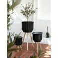 thumbnail image 1 of Set of 3 Poly Rattan Planter Baskets with Wooden Legs, Black Rope Textured Indoor Outdoor Planters for Living Room Corner Entryway, 1 of 6