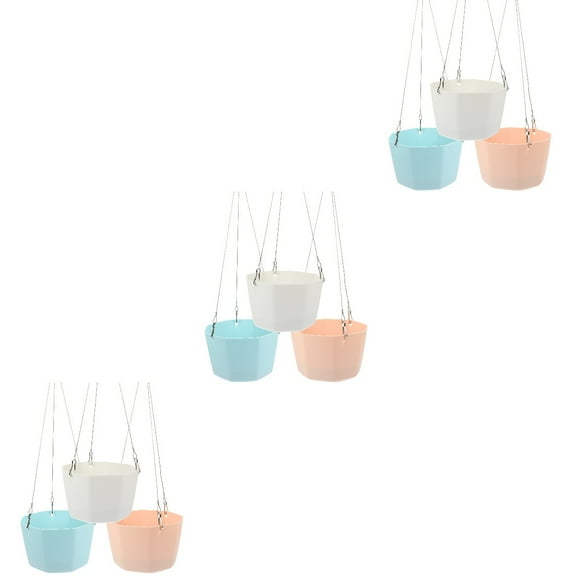 Set of 3 Popper Lid Hanging Basket Basin Artistic Pot Space-saving Flower Pots