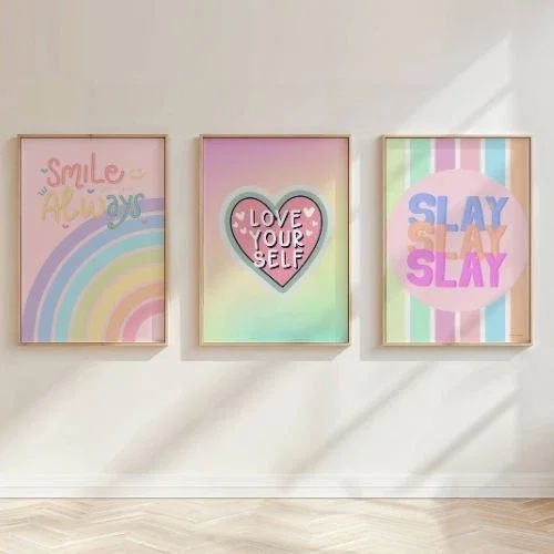 Set of 3 Preppy Rainbow Prints / Tween Childrens Girls Poster, Poster Only