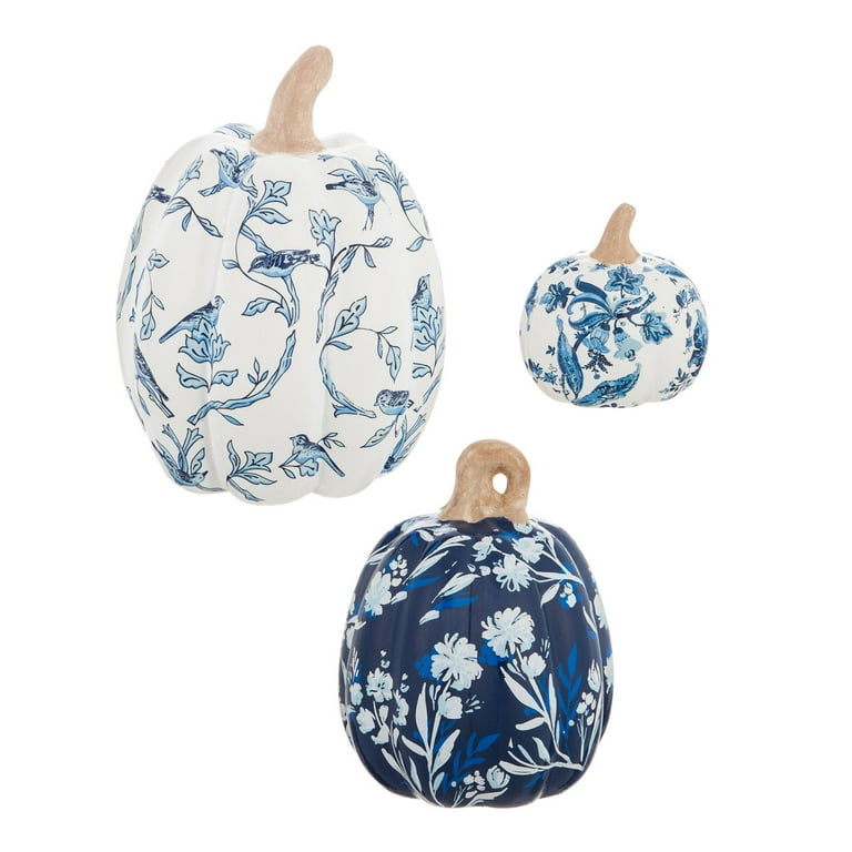 Set of 3 Printed Ceramic Pumpkins, Artisan Blues - Walmart.com