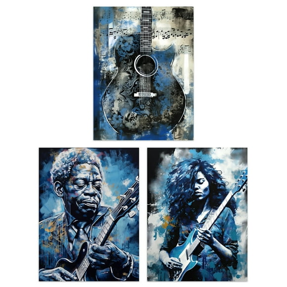 Set of 3 Prints Blues Guitar Aesthetic Music Detroit 3 Pack 12X16" Poster Wall Art Prints