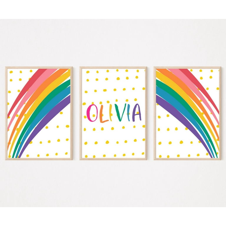 Set of 3 Prints Personalized Gifts Above Bed Decor Kids Wall Art Poster  Rainbow Nursery Name Sign Art For Kids Hub 