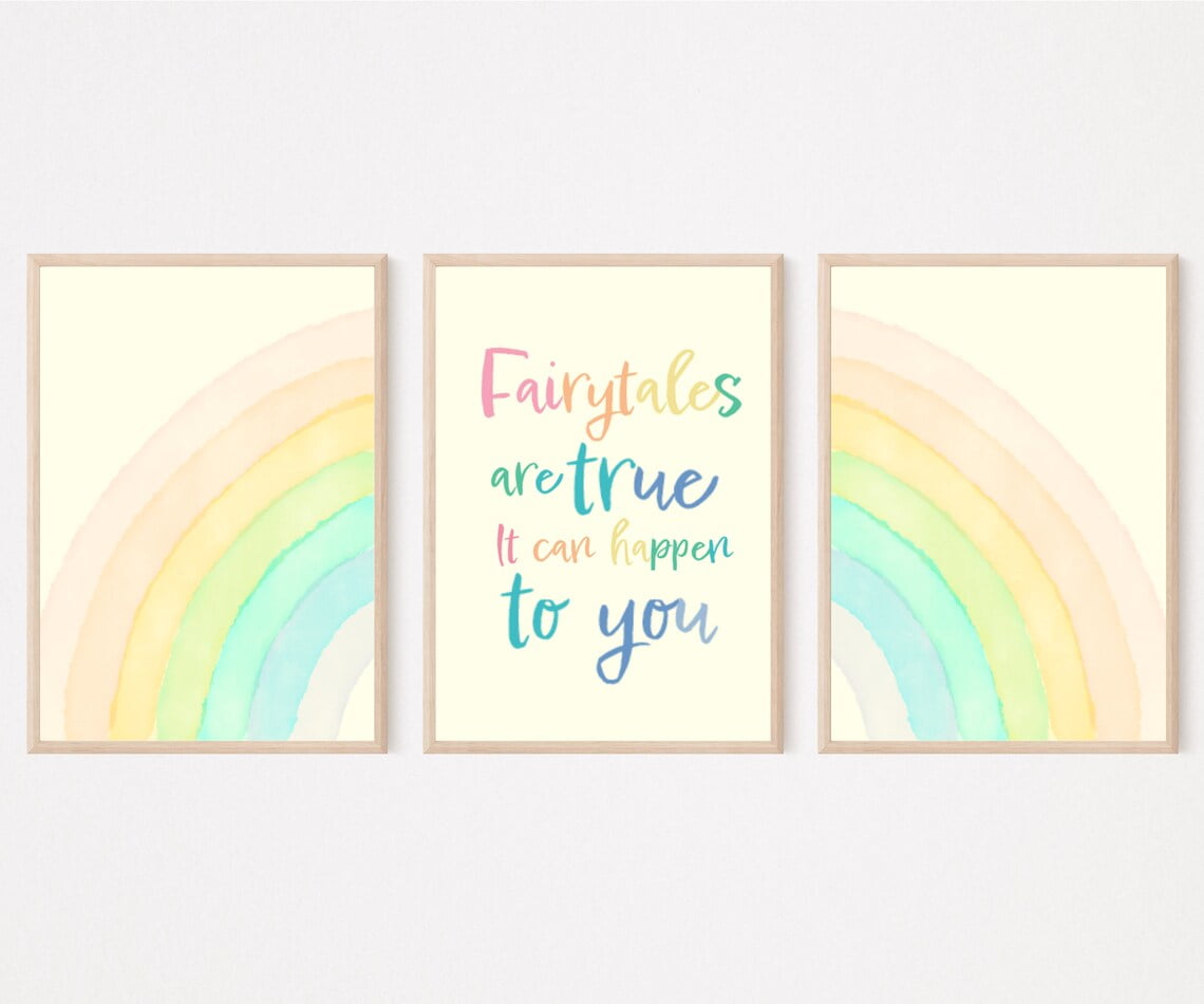Set of 3 Prints Personalized Gifts Above Bed Decor Kids Wall Art Poster  Rainbow Nursery Name Sign Art For Kids Hub 
