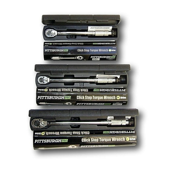 Set of 3 Pro Reversible Click Type Torque Wrench Sizes 1/4", 3/8", 1/2"