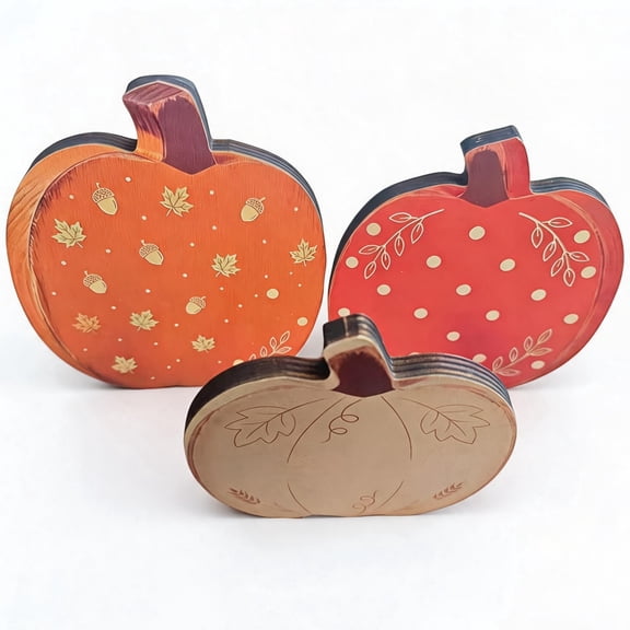 Set of 3 Pumpkins Decor, Fall Harvest Thanksgiving Decor, Rustic Farmhouse Tiered Tray Ornament for Home Mantel Shelf Indoor Decoration