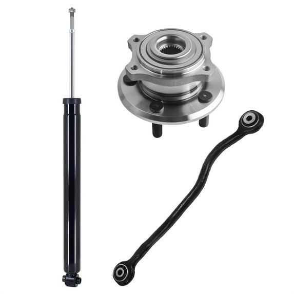 Set of 3 Rear Left Lower Rearward Control Arm-Wheel Hub Bearing Assembly-Shock Absorber For 2005-2008 Dodge Magnum