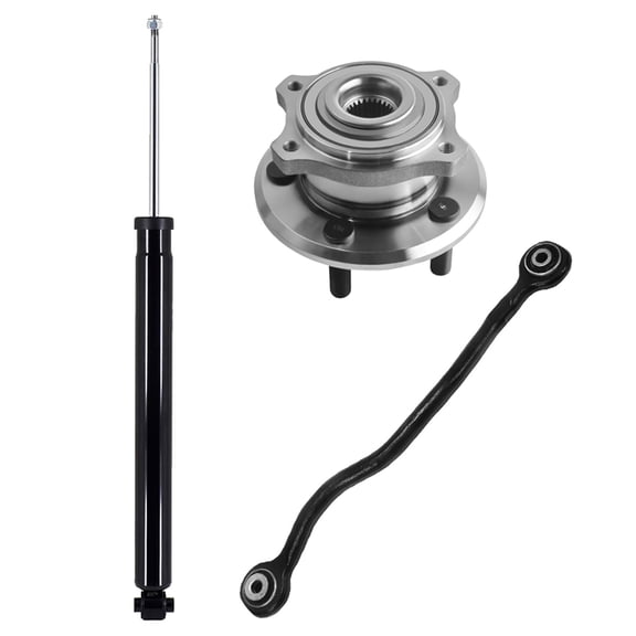 Set of 3 Rear Right Lower Rearward Control Arm-Wheel Hub Bearing Assembly-Shock Absorber For 2005-2008 Dodge Magnum Exc. Performance Suspension