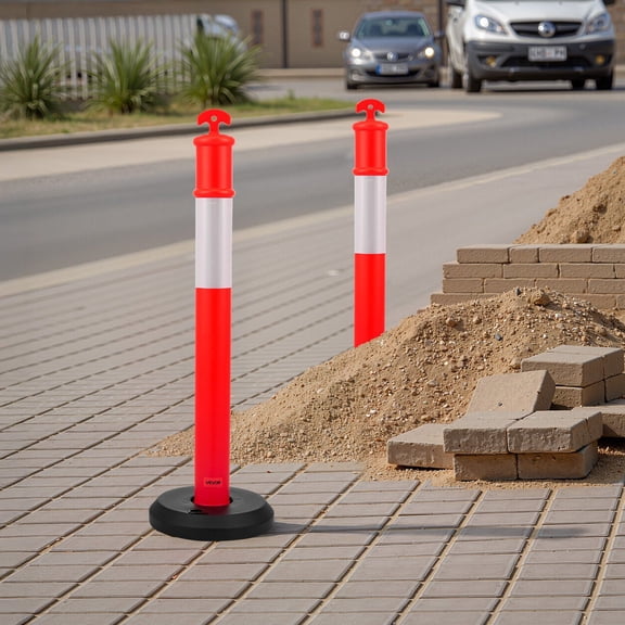 Set of 3 Red 48-Inch Safety Delineator Posts, Reflective & Fillable for Traffic Control
