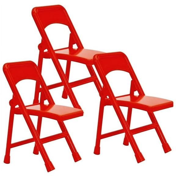 Set of 3 Red Plastic Toy Folding Chairs for WWE & AEW Wrestling Action Figures (4 Inches Long)