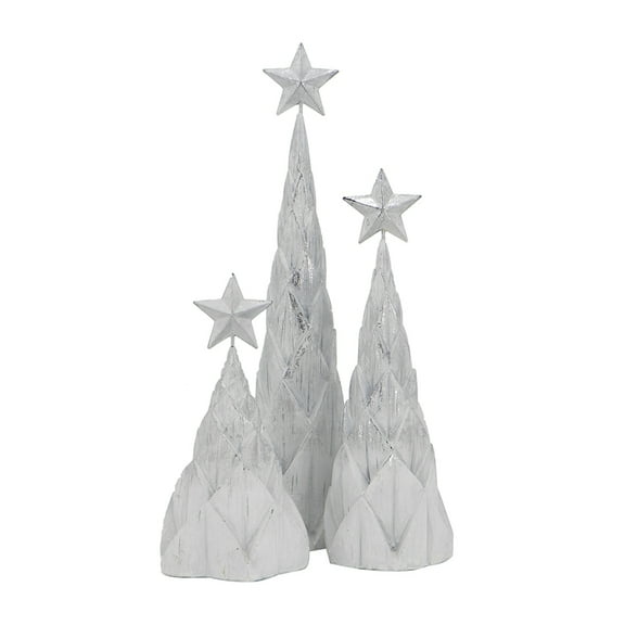 Set of 3 Resin White/Silver Foil Christmas Tree With Star Top