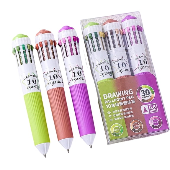 Set of 3 Retractable Ballpoint Pens Set Multicoloured Writing Pens