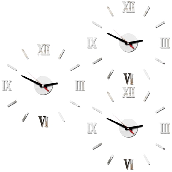 ADDHAT Modern Art Circular Wall Clock Silver Home Decorations 3Pcs 15.7in Diameter