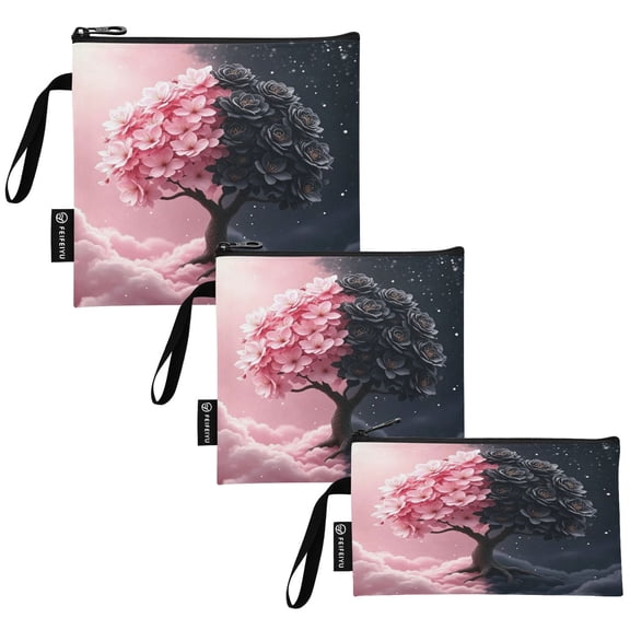 Set of 3 Reusable Storage Bags with Zipper , Food Storage & Bread Organizer for Picnic Office, Yin-yang Tree