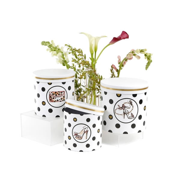 Set of 3, Round Boxes for Unique Flower/Gift Arrangements, Fashionista Collection, Various Designs | W535