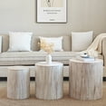 thumbnail image 1 of Set of 3, Rounded Wood Coffee Tables, End Tables, Plant Stands,Decorative Accent Pieces - Whitewashed Wood Finish, 1 of 7