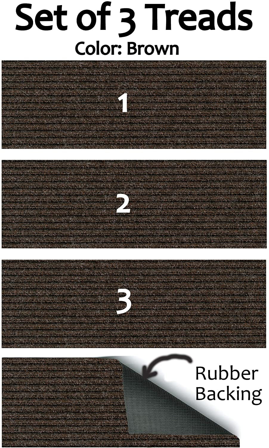 Set of 3 Rubber Backed NonSlip 1/4" Thick Heavy Duty Indoor/Outdoor