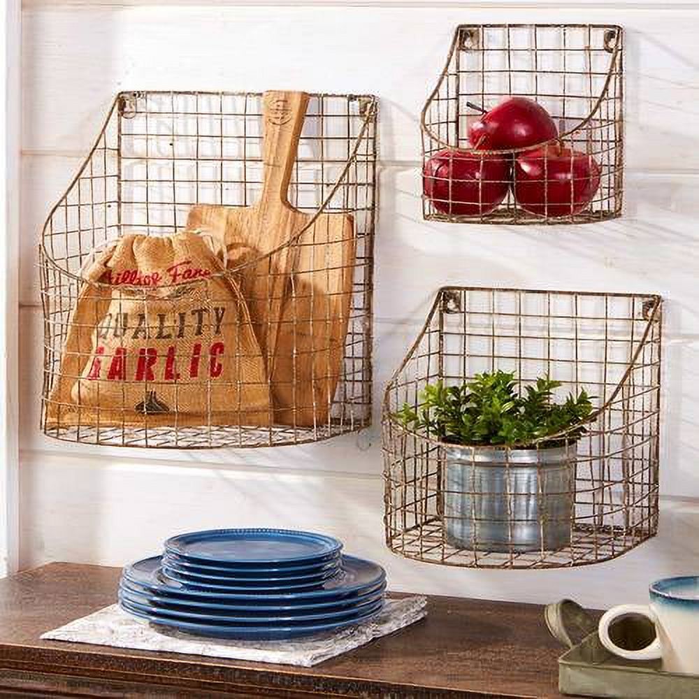 Set of 3 Rustic Farmhouse Wall Baskets