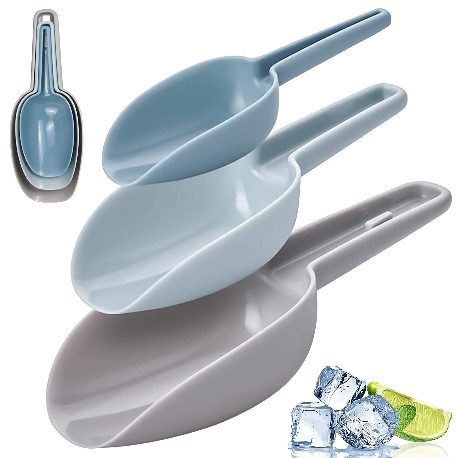 Set of 3 Scoopers for Containers, MultiPurpose Plastic Ice Scoops
