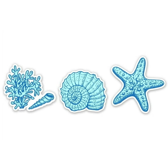 Set of 3 Sea Ocean - 2" Each Vinyl Stickers - For Car Laptop Water Bottle Phone - Waterproof Decals