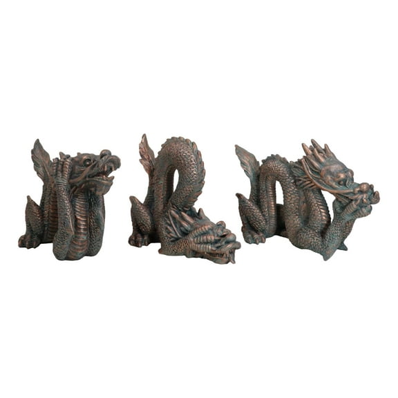 Set of 3 See Hear Speak No Evil Oriental Shen Long Celestial Dragons Figurines