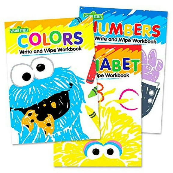 Set of 3 Sesame Street Write and Wipe Workbooks (Alphabet, Numbers, & Colors)