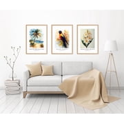 Set of 3 Seychelles National Symbols Poster Prints Black Parrot Tropicbird Orchid and Coco De Mer Palm Wall Art Decor, Poster Only