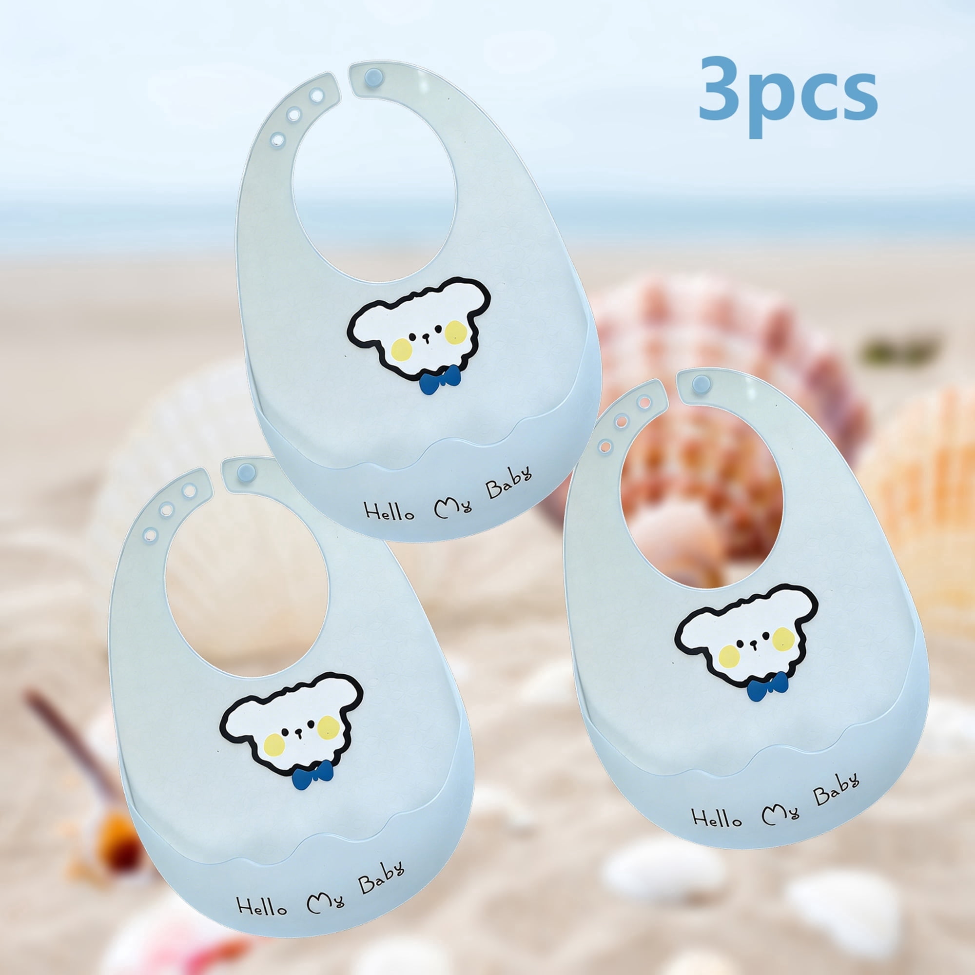 GOLDCOLIN Set of 3 Silicone Baby Bib Adjustable Waterproof Bibs ,BLUE Dog