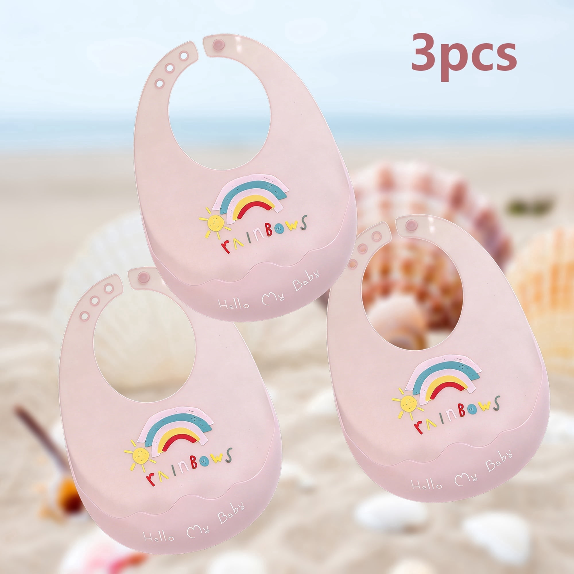 GOLDCOLIN Set of 3 Silicone Baby Bib Adjustable Waterproof Bibs ,Rainbow PINK